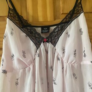 Apt 9 Pink Floral Lace Trim Chemise Nightgown Sheer Slip Dress L